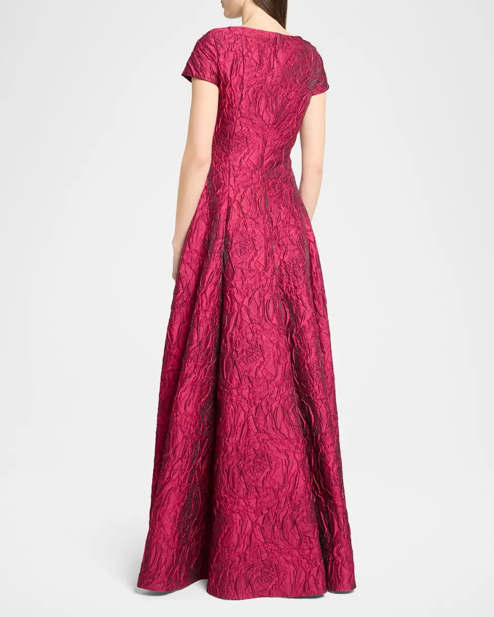 Talbot Runhof Poiret Rose Jacquard Short-Sleeve Ball Gown | Thumbnail 3 Talbot Runhof Poiret Rose Jacquard Short-Sleeve Ball Gown | Thumbnail 3