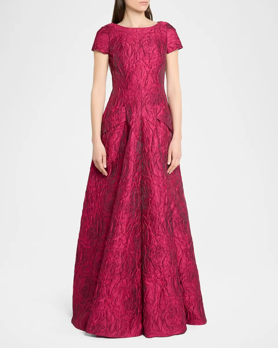 Talbot Runhof Poiret Rose Jacquard Short-Sleeve Ball Gown | Thumbnail 4 Talbot Runhof Poiret Rose Jacquard Short-Sleeve Ball Gown | Thumbnail 4