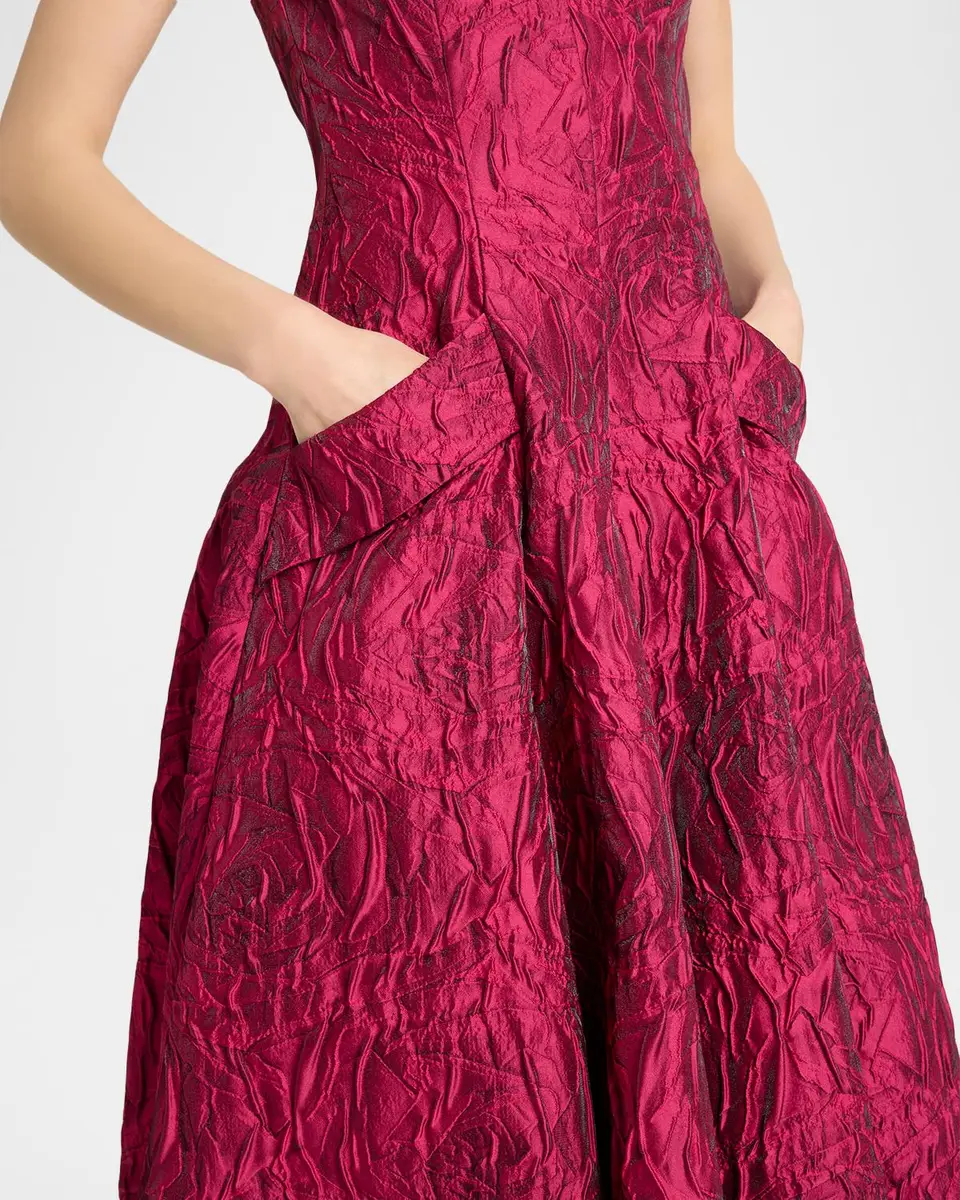 Talbot Runhof Poiret Rose Jacquard Short-Sleeve Ball Gown | Thumbnail 5 Talbot Runhof Poiret Rose Jacquard Short-Sleeve Ball Gown | Thumbnail 5