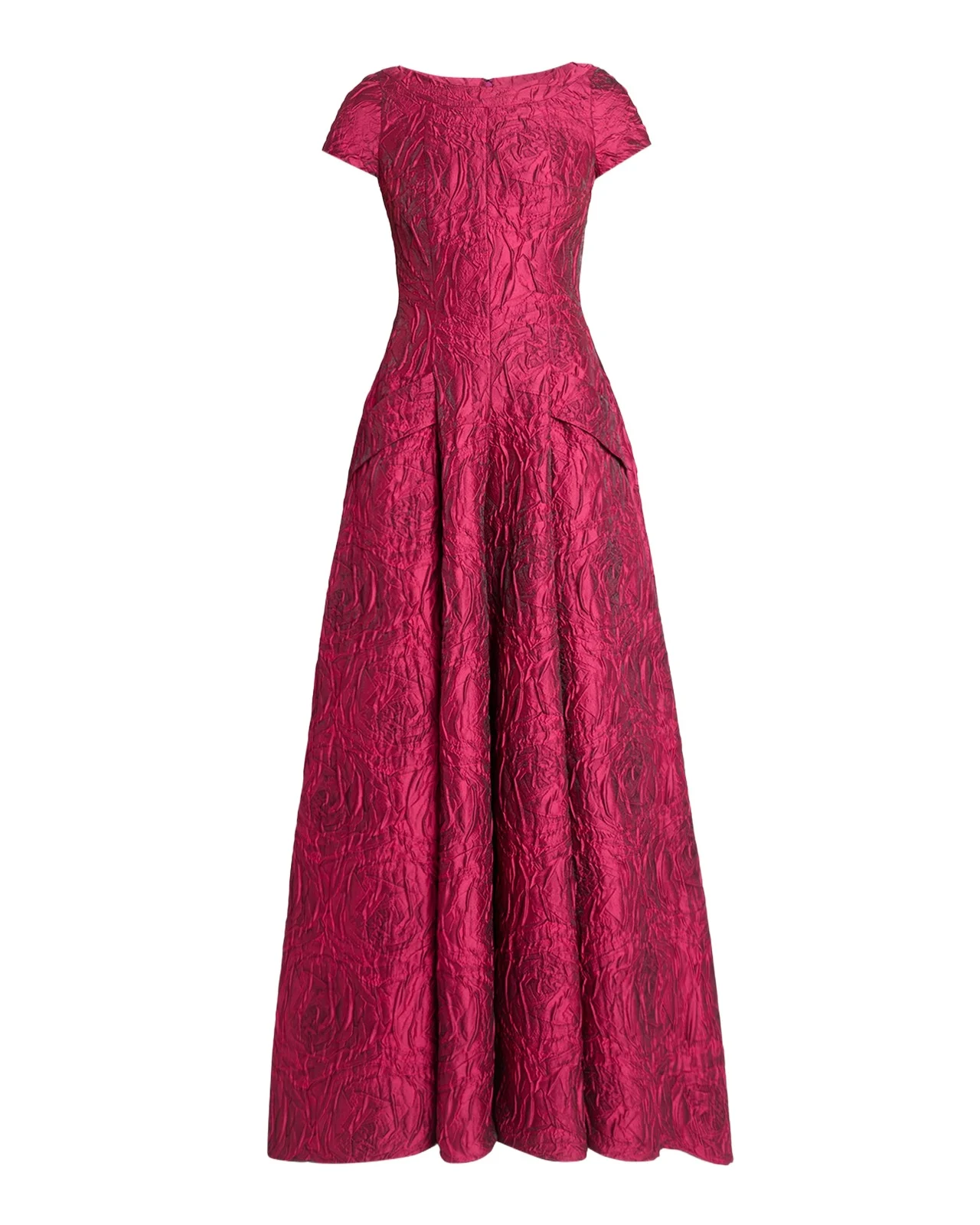 Talbot Runhof Poiret Rose Jacquard Short-Sleeve Ball Gown