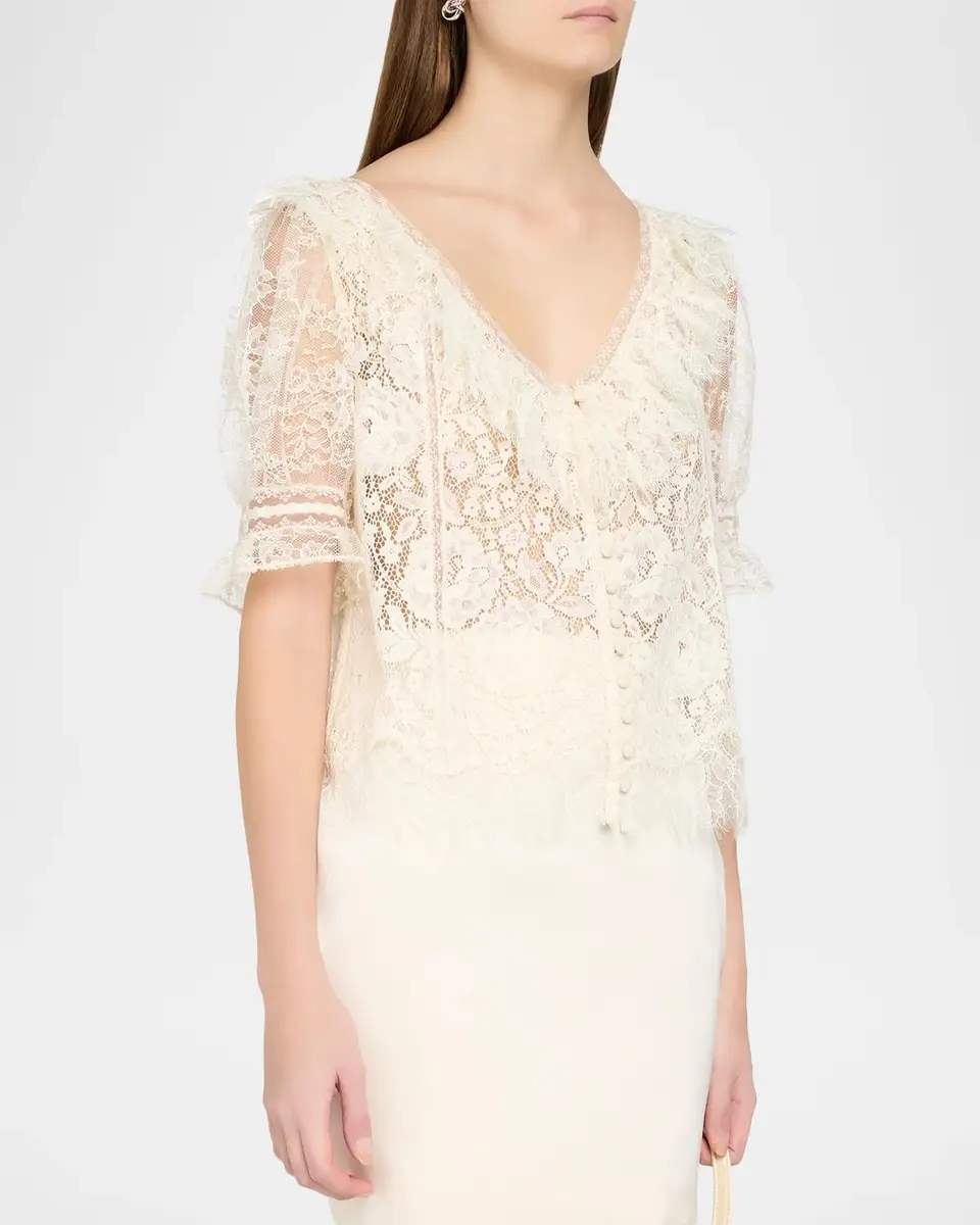 LoveShackFancy Kaylin Lace Button-Front Top | Thumbnail 4 LoveShackFancy Kaylin Lace Button-Front Top | Thumbnail 4