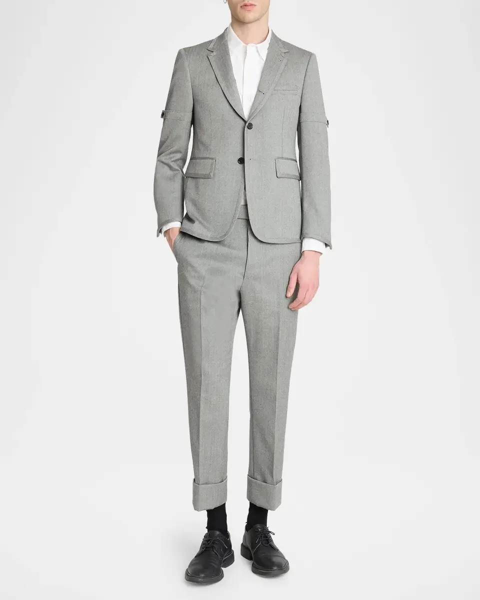 Thom Browne Men's Wool Herringbone Backstrap Trousers | Thumbnail 2 Thom Browne Men's Wool Herringbone Backstrap Trousers | Thumbnail 2
