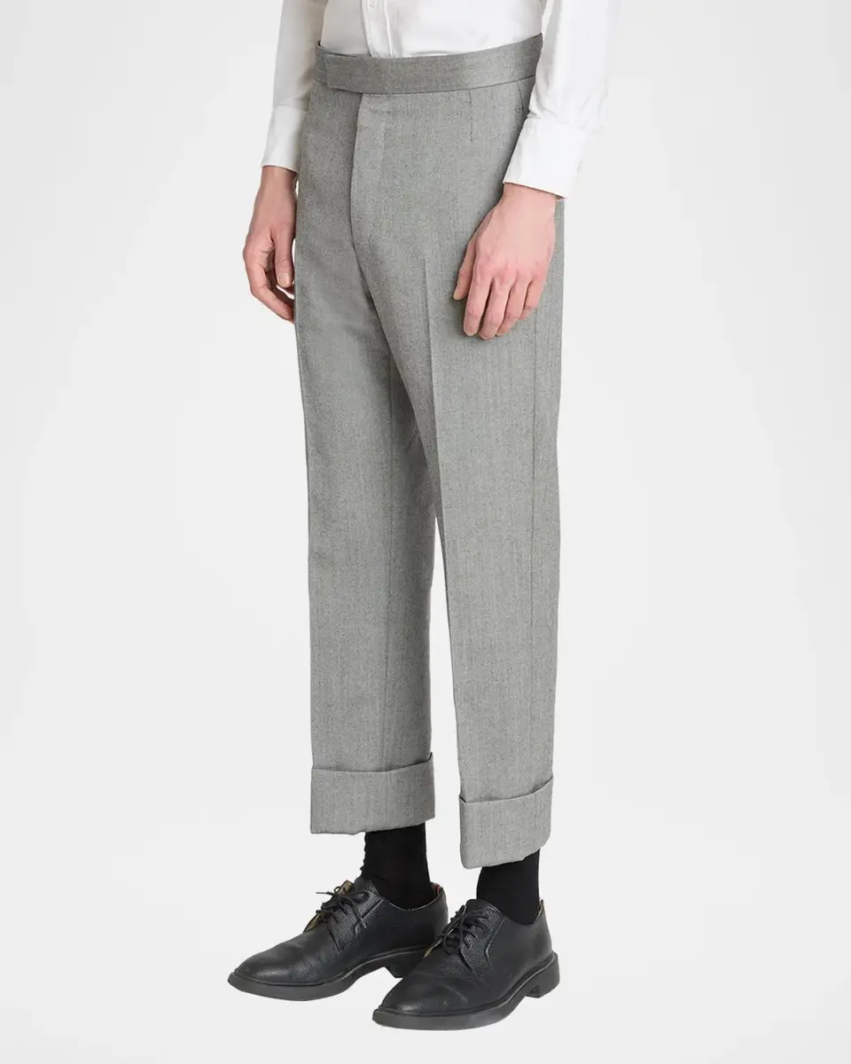 Thom Browne Men's Wool Herringbone Backstrap Trousers | Thumbnail 4 Thom Browne Men's Wool Herringbone Backstrap Trousers | Thumbnail 4