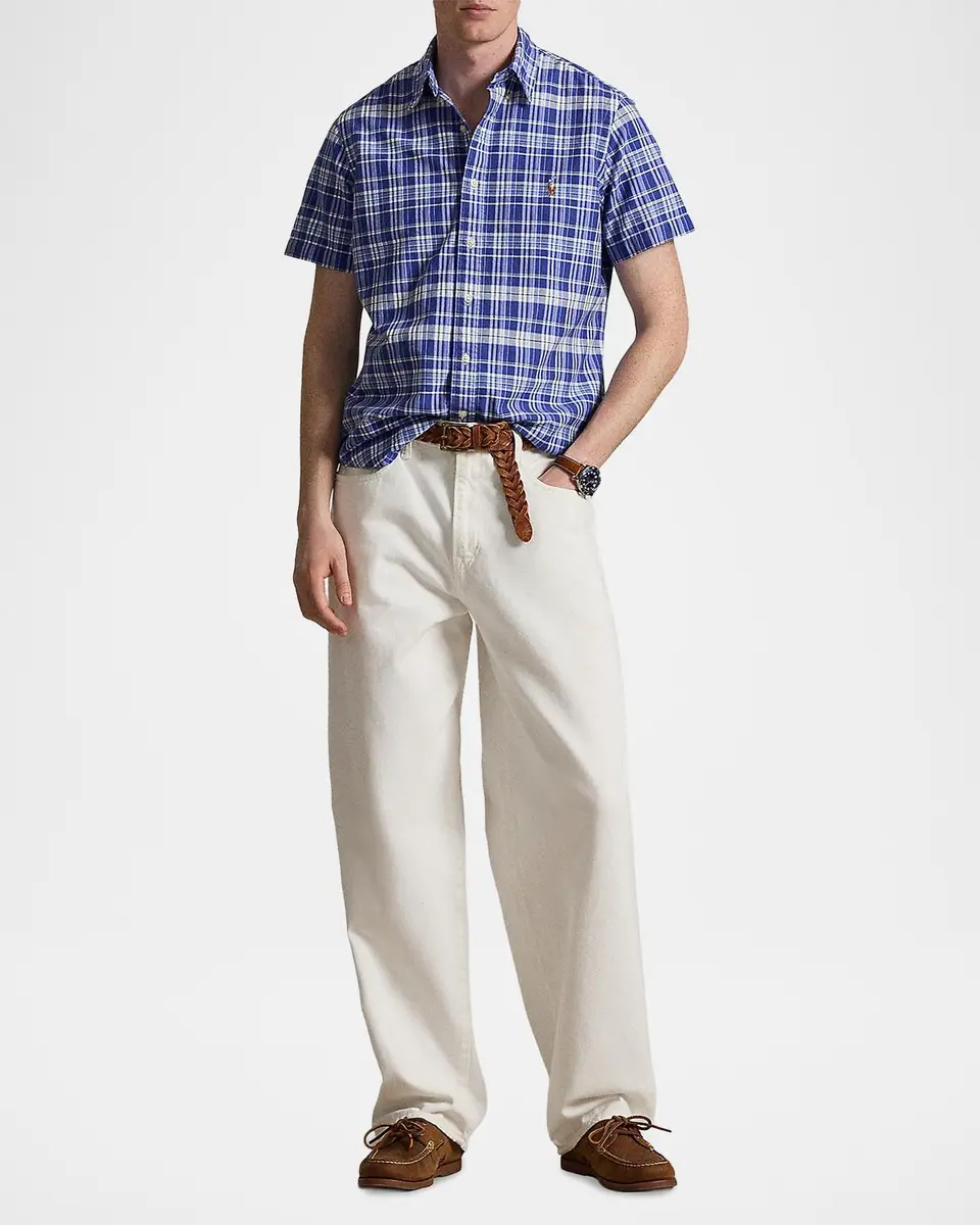 Polo Ralph Lauren Men's Classic-Fit Plaid Short-Sleeve Oxford Shirt | Thumbnail 2 Polo Ralph Lauren Men's Classic-Fit Plaid Short-Sleeve Oxford Shirt | Thumbnail 2
