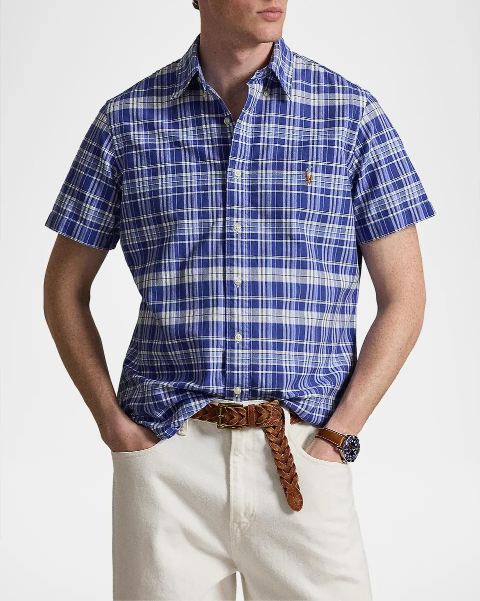 Polo Ralph Lauren Men's Classic-Fit Plaid Short-Sleeve Oxford Shirt | Thumbnail 4 Polo Ralph Lauren Men's Classic-Fit Plaid Short-Sleeve Oxford Shirt | Thumbnail 4