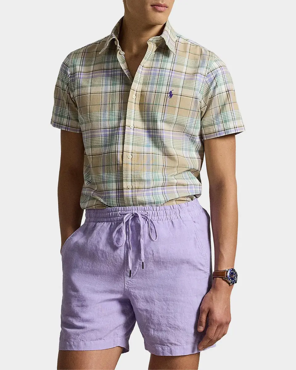 Polo Ralph Lauren Men's Classic-Fit Plaid Short-Sleeve Oxford Shirt | Thumbnail 4 Polo Ralph Lauren Men's Classic-Fit Plaid Short-Sleeve Oxford Shirt | Thumbnail 4