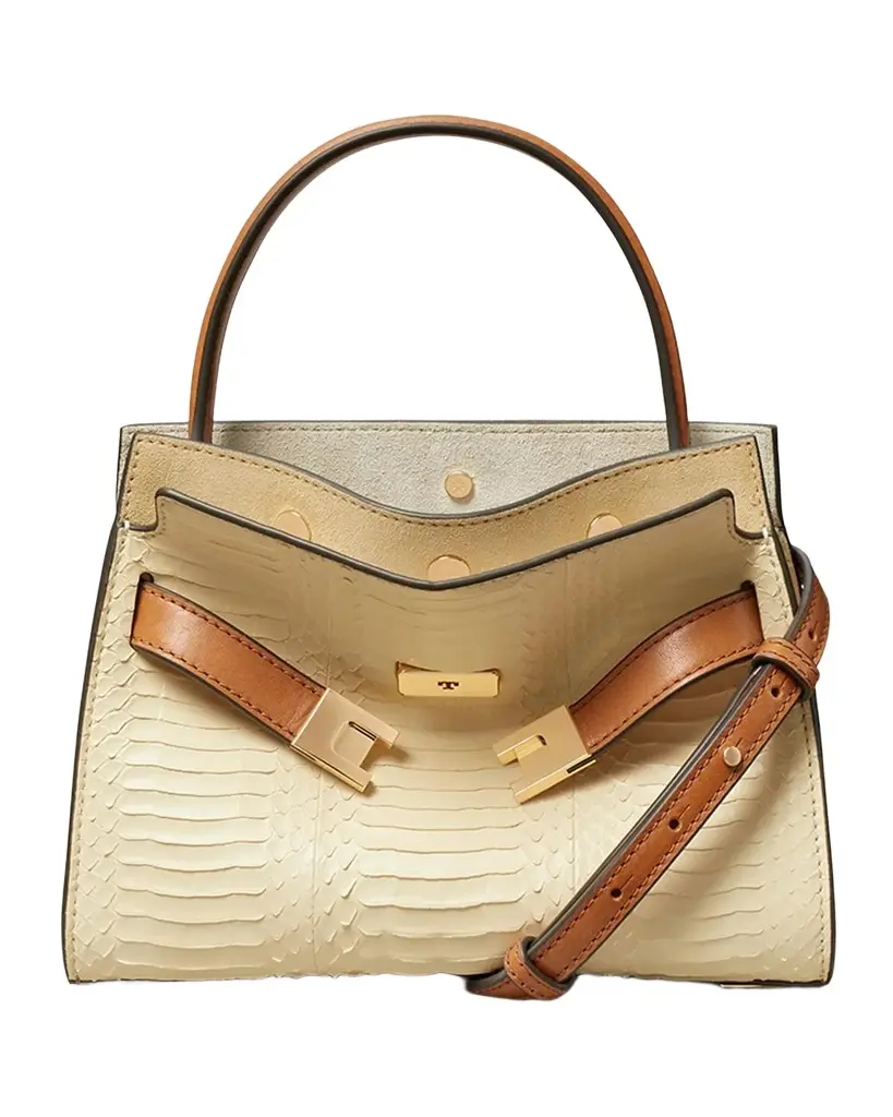 Tory Burch Lee Radziwill Snakeskin-Embossed Top-Handle Bag