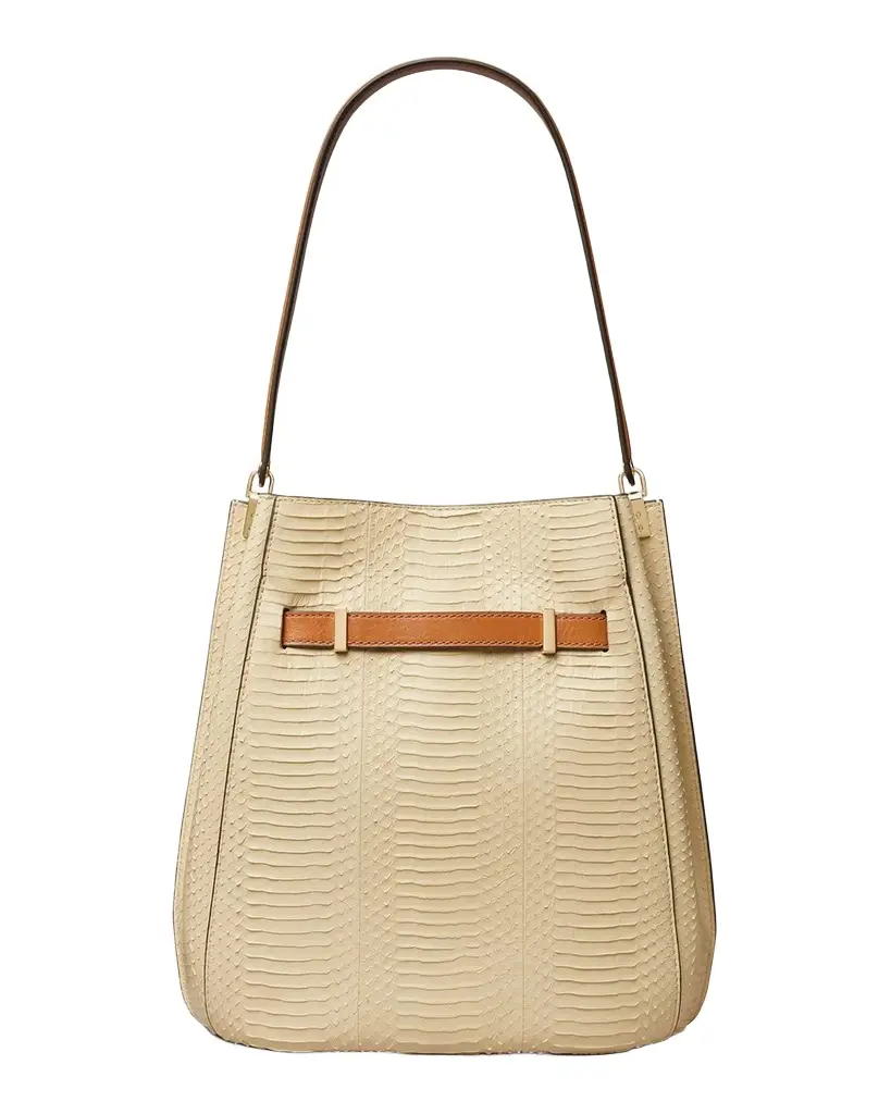 Tory Burch Lee Radziwill Snake-Embossed Leather Bucket Bag