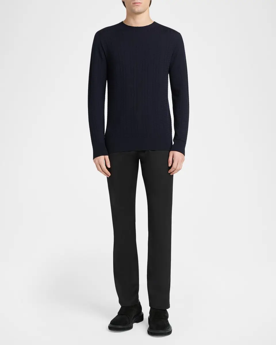 Giorgio Armani Men's Geometric Textured Virgin Wool Sweater | Thumbnail 2 Giorgio Armani Men's Geometric Textured Virgin Wool Sweater | Thumbnail 2