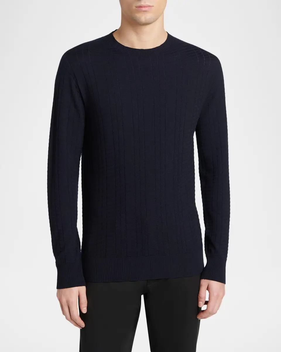 Giorgio Armani Men's Geometric Textured Virgin Wool Sweater | Thumbnail 4 Giorgio Armani Men's Geometric Textured Virgin Wool Sweater | Thumbnail 4