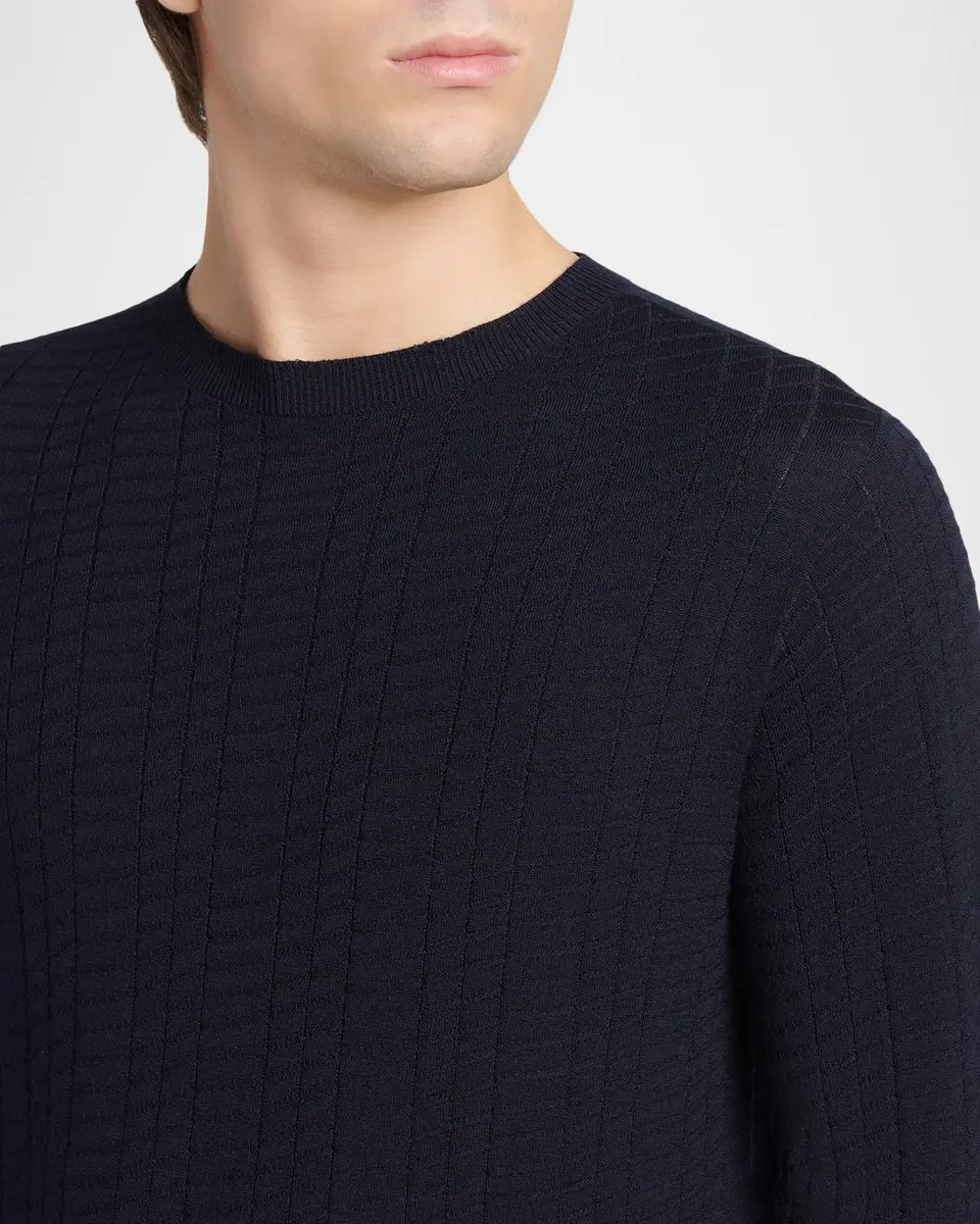 Giorgio Armani Men's Geometric Textured Virgin Wool Sweater | Thumbnail 5 Giorgio Armani Men's Geometric Textured Virgin Wool Sweater | Thumbnail 5