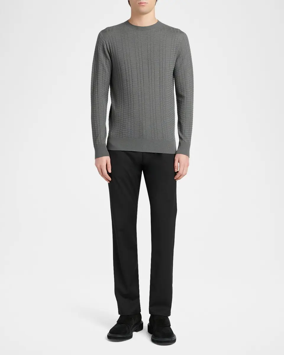 Giorgio Armani Men's Geometric Textured Virgin Wool Sweater | Thumbnail 2 Giorgio Armani Men's Geometric Textured Virgin Wool Sweater | Thumbnail 2
