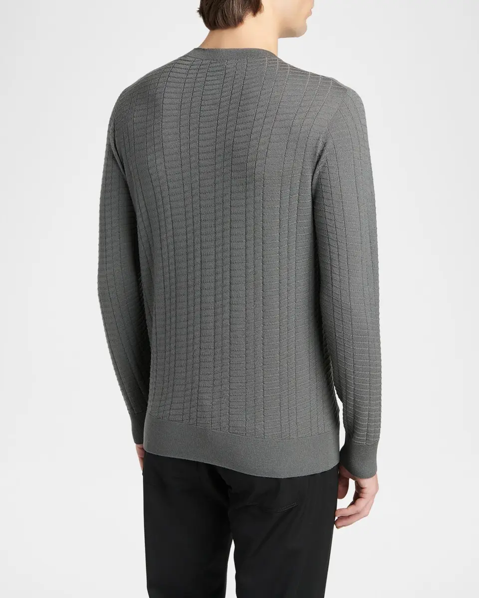Giorgio Armani Men's Geometric Textured Virgin Wool Sweater | Thumbnail 3 Giorgio Armani Men's Geometric Textured Virgin Wool Sweater | Thumbnail 3