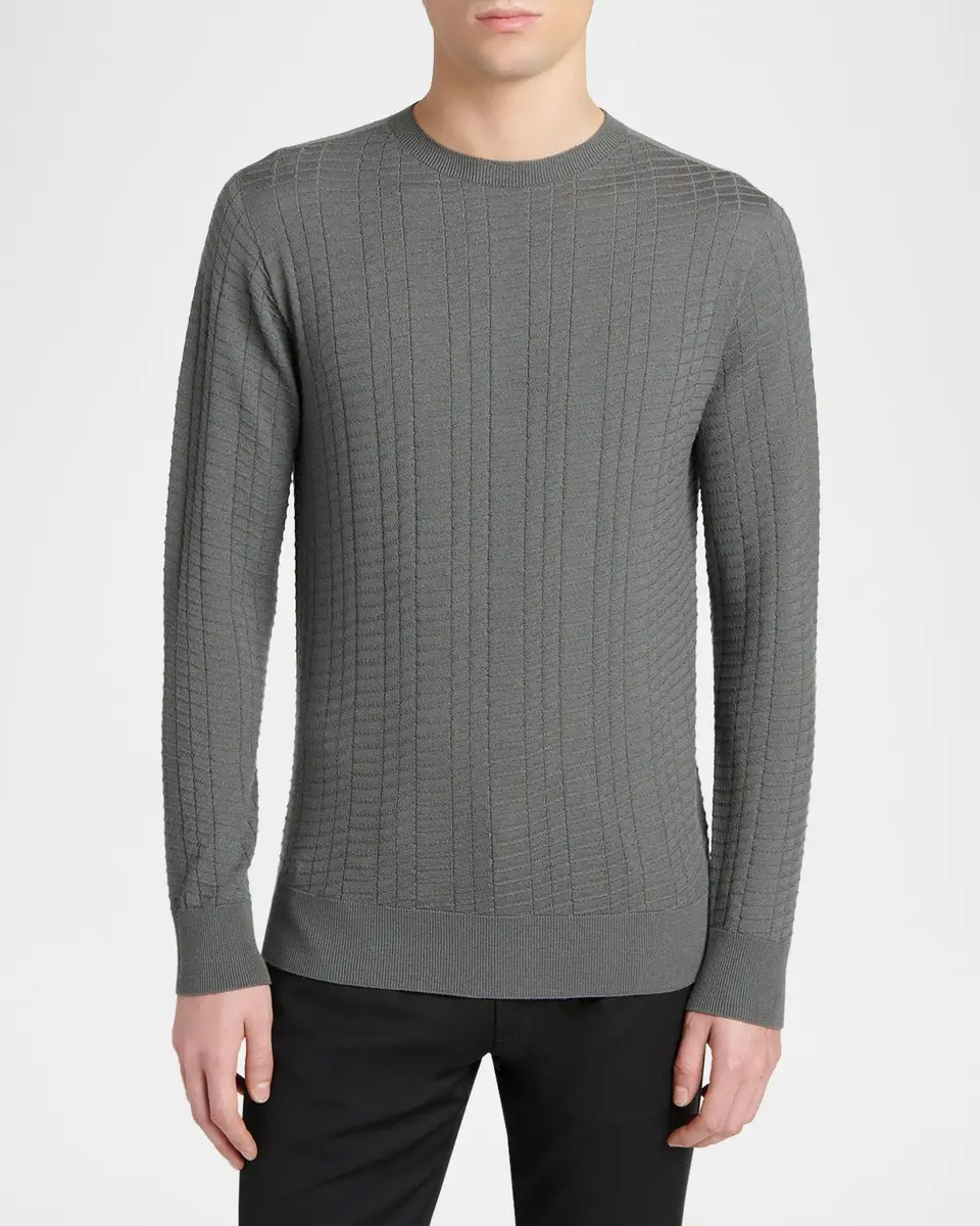Giorgio Armani Men's Geometric Textured Virgin Wool Sweater | Thumbnail 4 Giorgio Armani Men's Geometric Textured Virgin Wool Sweater | Thumbnail 4
