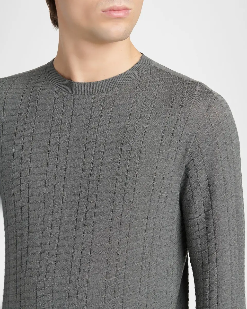 Giorgio Armani Men's Geometric Textured Virgin Wool Sweater | Thumbnail 5 Giorgio Armani Men's Geometric Textured Virgin Wool Sweater | Thumbnail 5