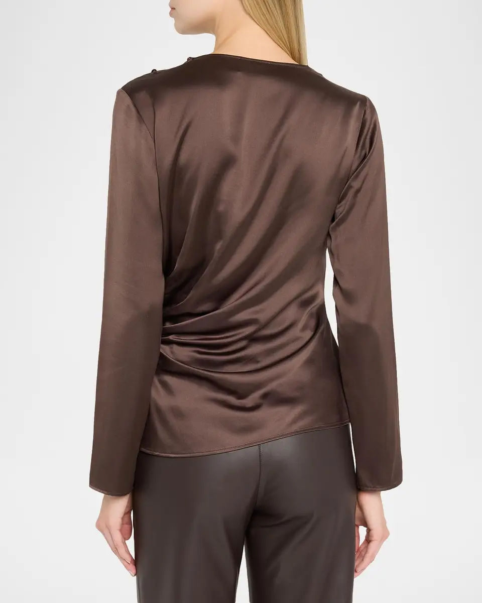 Loulou de Saison Anya 01 Draped Silk-Blend Satin Blouse | Thumbnail 3 Loulou de Saison Anya 01 Draped Silk-Blend Satin Blouse | Thumbnail 3