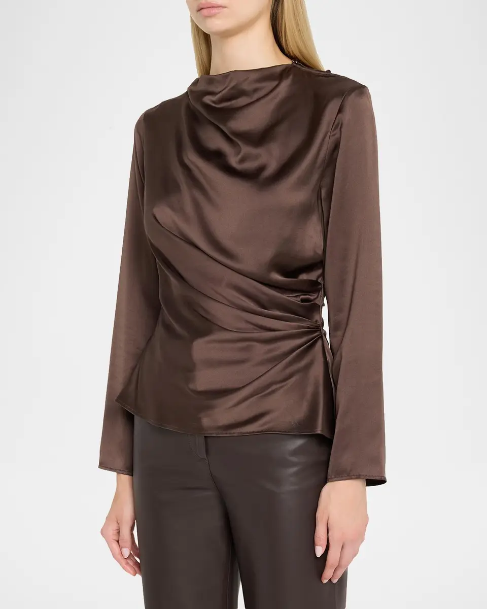 Loulou de Saison Anya 01 Draped Silk-Blend Satin Blouse | Thumbnail 4 Loulou de Saison Anya 01 Draped Silk-Blend Satin Blouse | Thumbnail 4