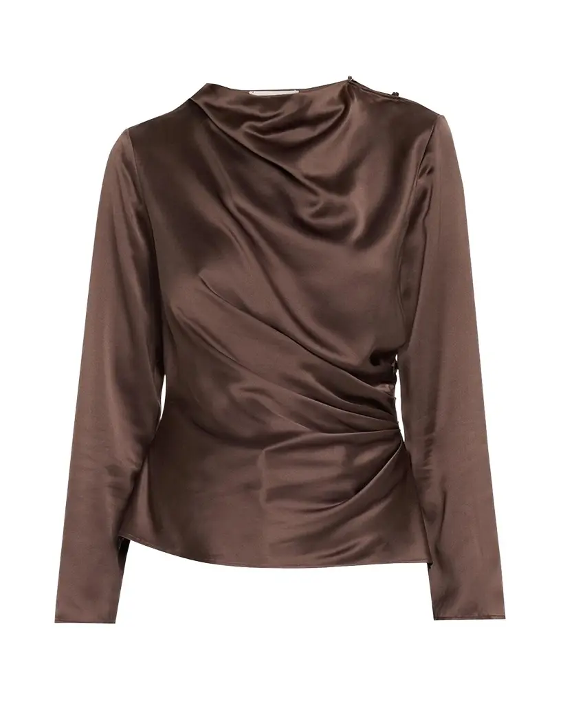 Loulou de Saison Anya 01 Draped Silk-Blend Satin Blouse