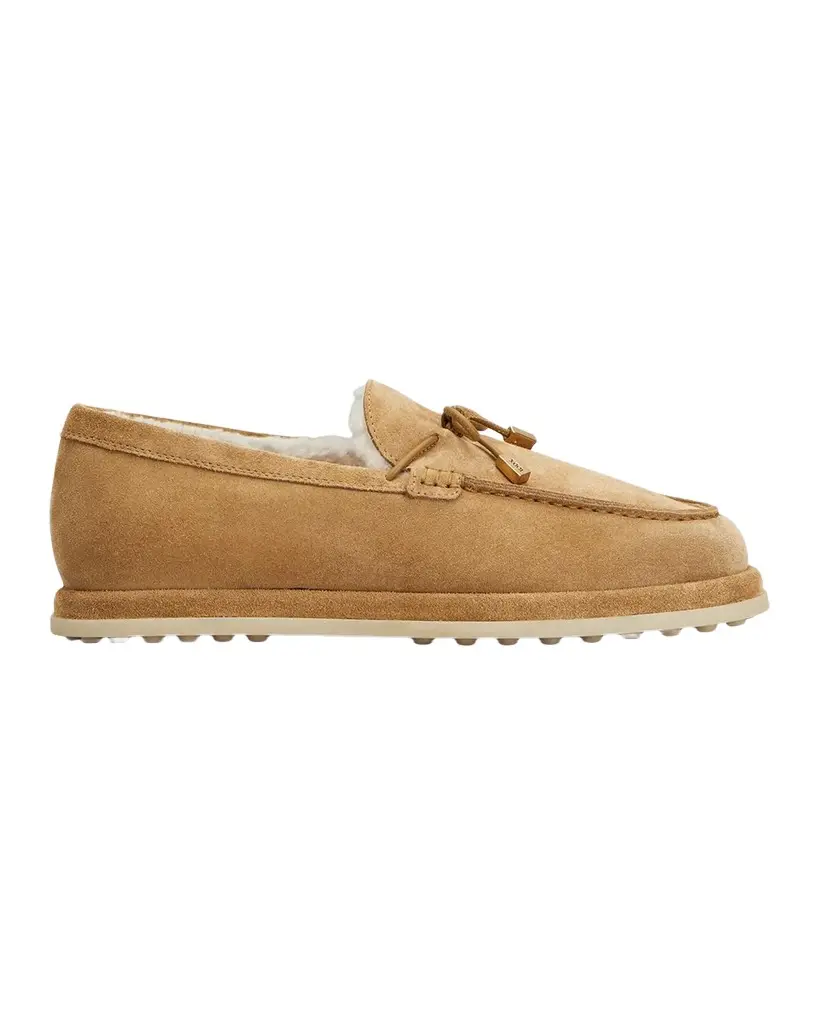Tod's Men's Suede Shearling-Lined Moc-Toe Loafers