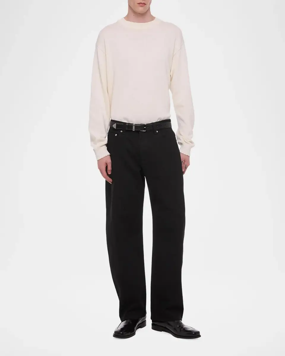 Helmut Lang Men's Cotton Lettuce-Trim Crewneck Sweater | Thumbnail 2 Helmut Lang Men's Cotton Lettuce-Trim Crewneck Sweater | Thumbnail 2