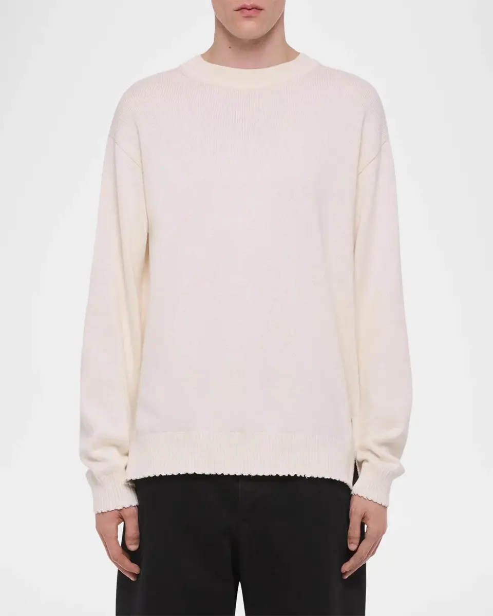 Helmut Lang Men's Cotton Lettuce-Trim Crewneck Sweater | Thumbnail 4 Helmut Lang Men's Cotton Lettuce-Trim Crewneck Sweater | Thumbnail 4