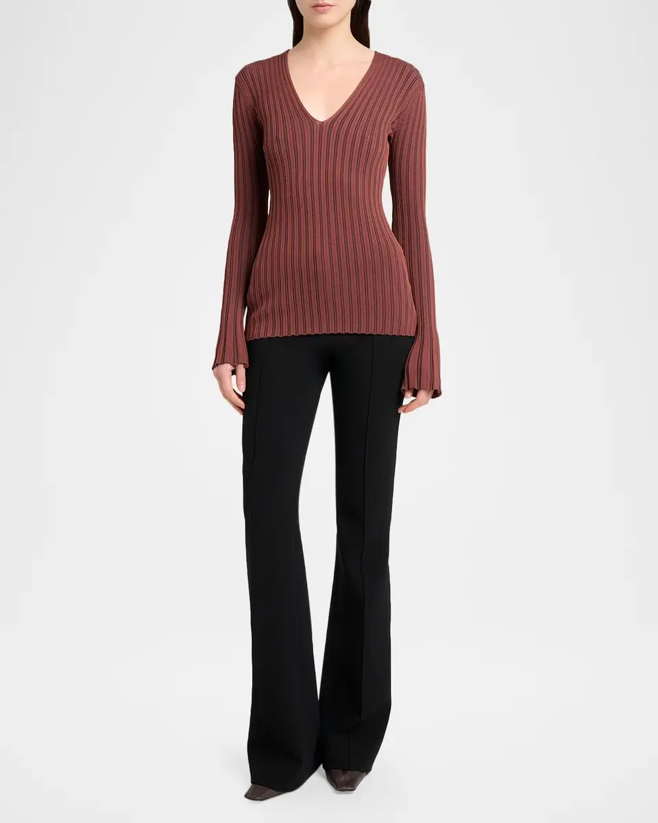 Proenza Schouler Roux V-Neck Silk-Blend Rib Long-Sleeve Top | Thumbnail 2