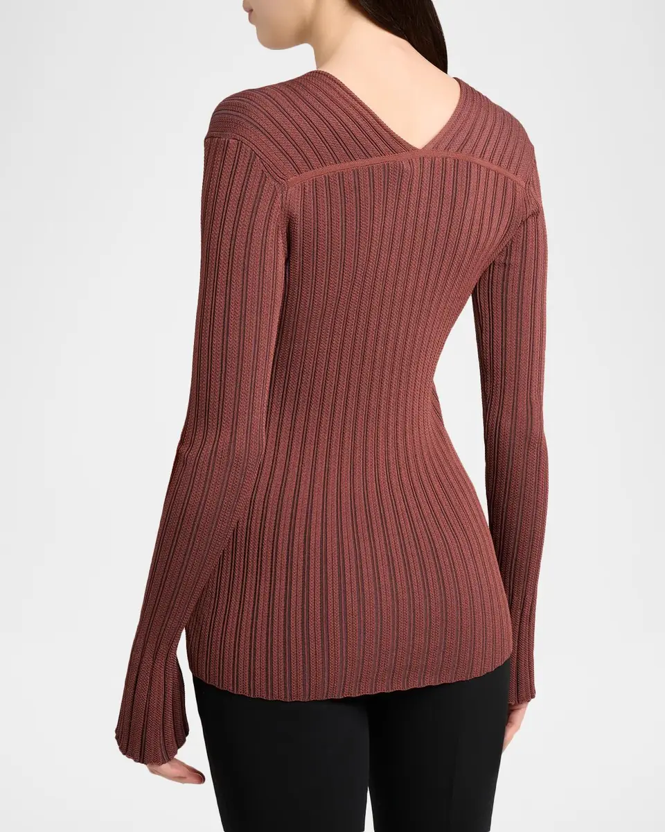 Proenza Schouler Roux V-Neck Silk-Blend Rib Long-Sleeve Top | Thumbnail 3