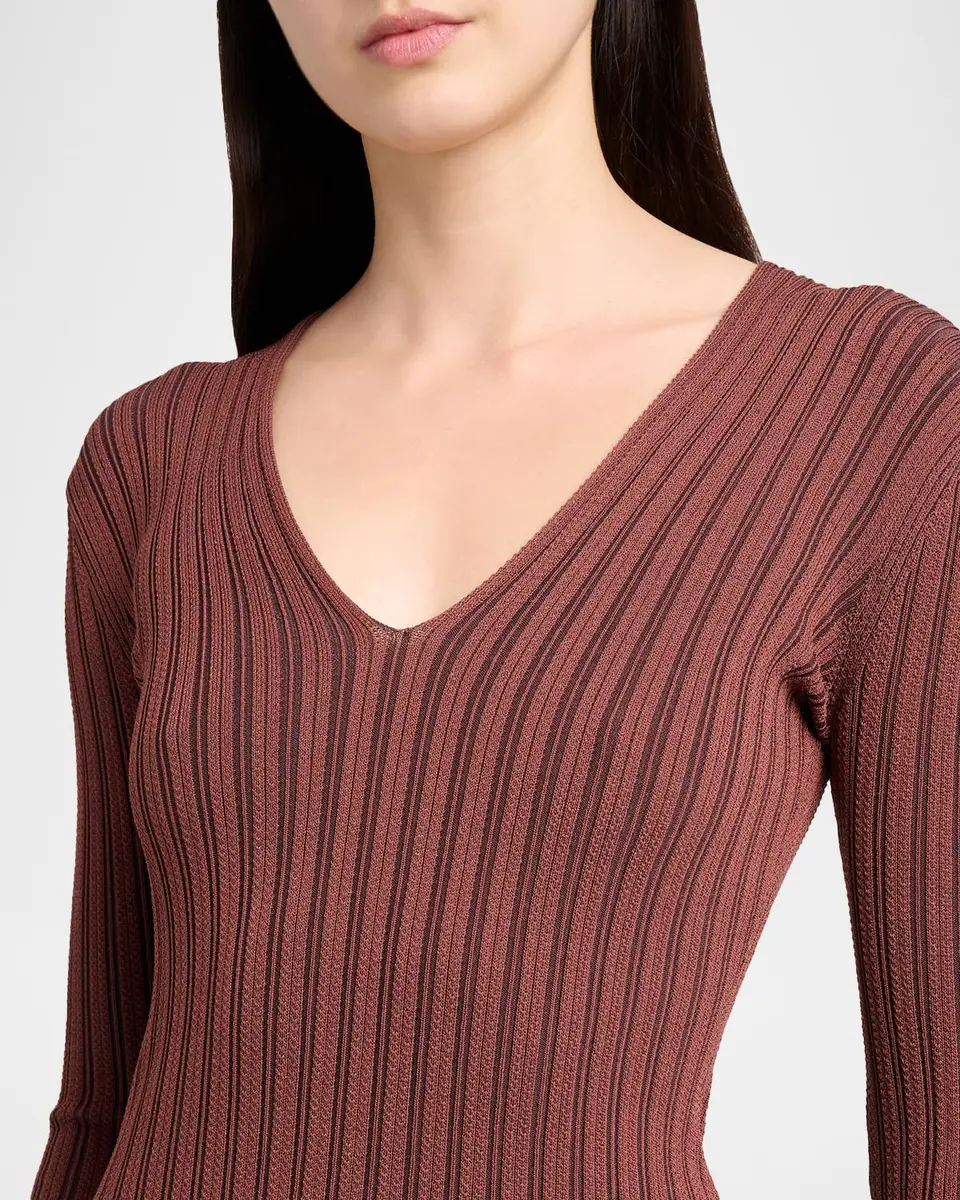 Proenza Schouler Roux V-Neck Silk-Blend Rib Long-Sleeve Top | Thumbnail 5