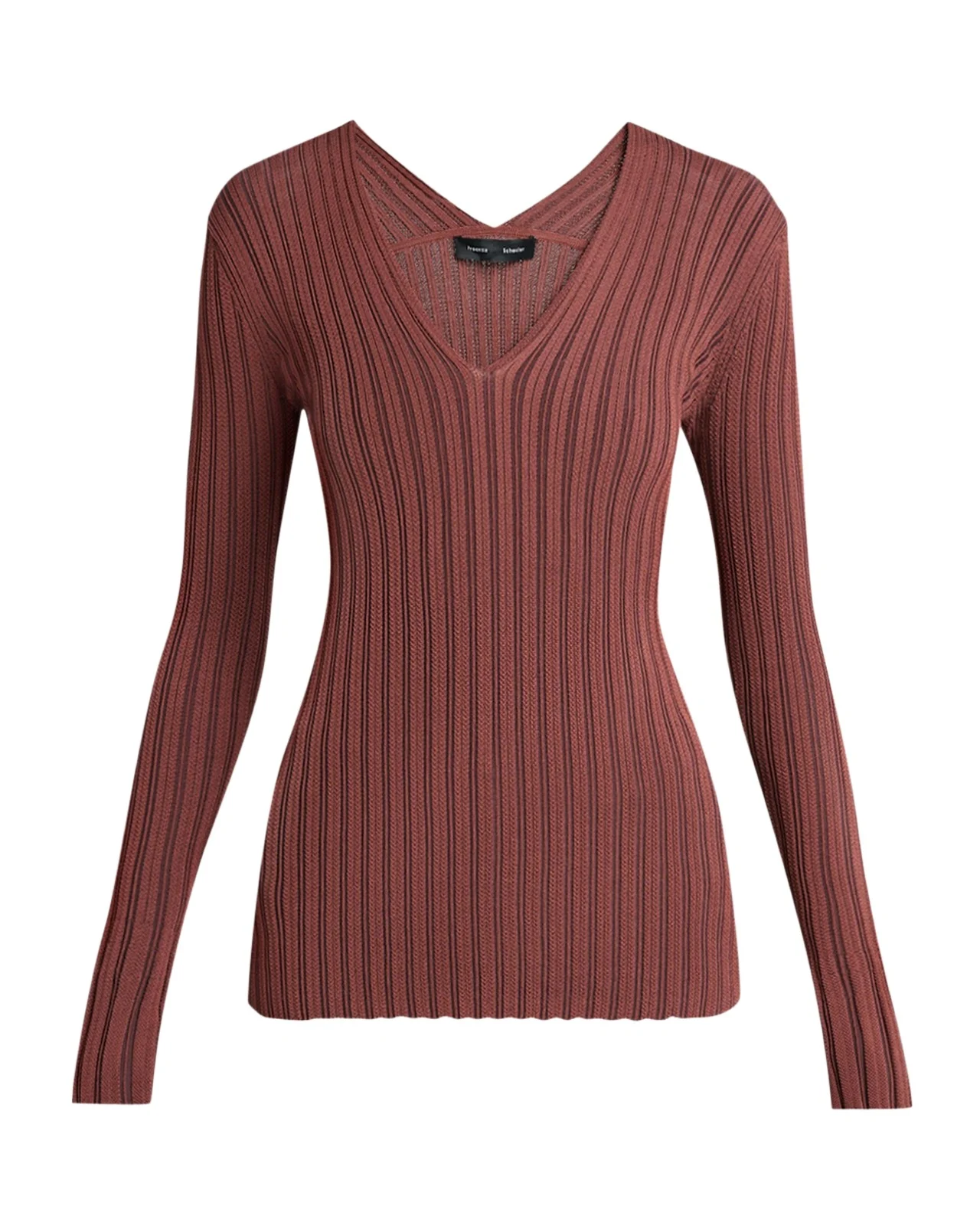 Roux V-Neck Silk-Blend Rib Long-Sleeve Top