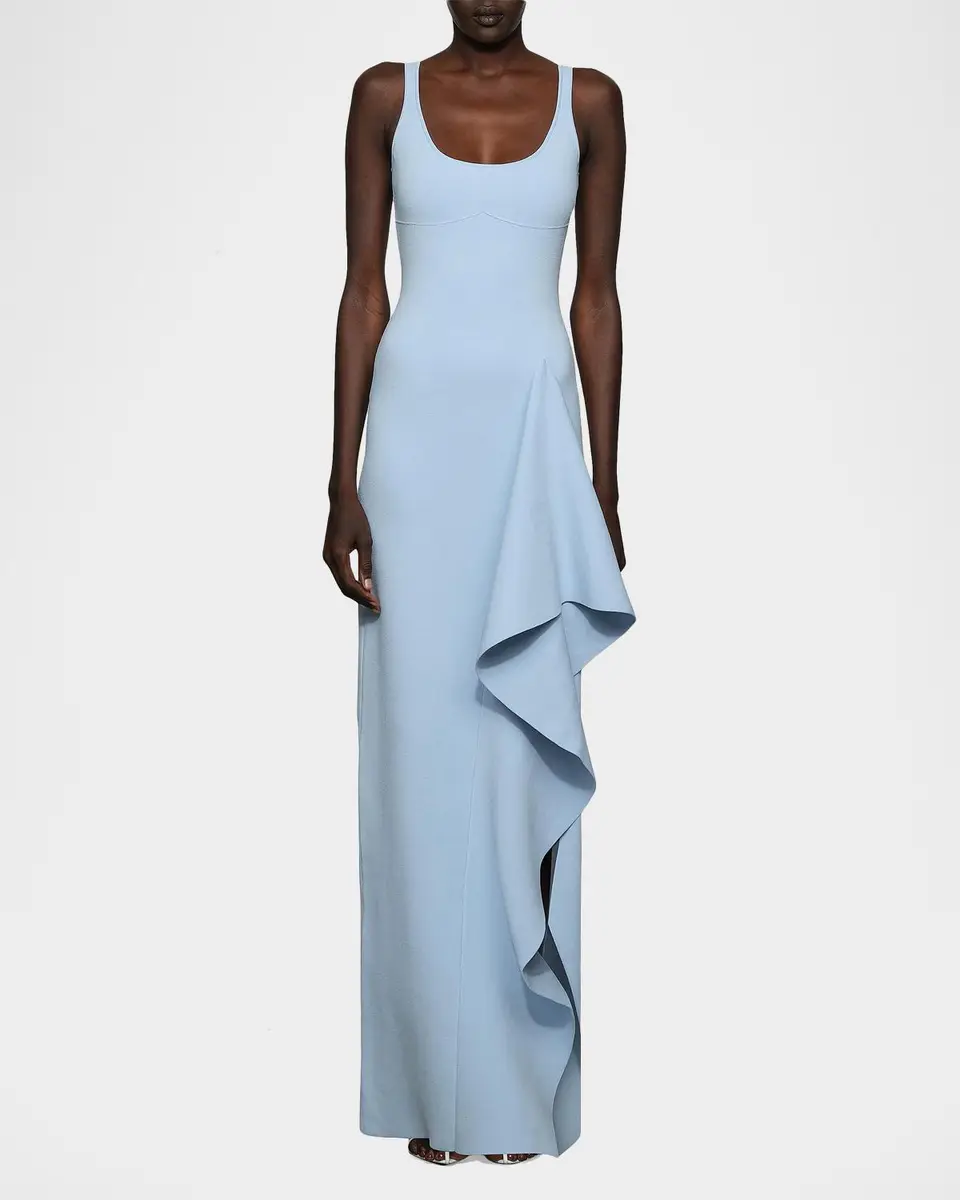 CYNTHIA ROWLEY Drew Fine-Knit Ruffle Scoopneck Gown | Thumbnail 3