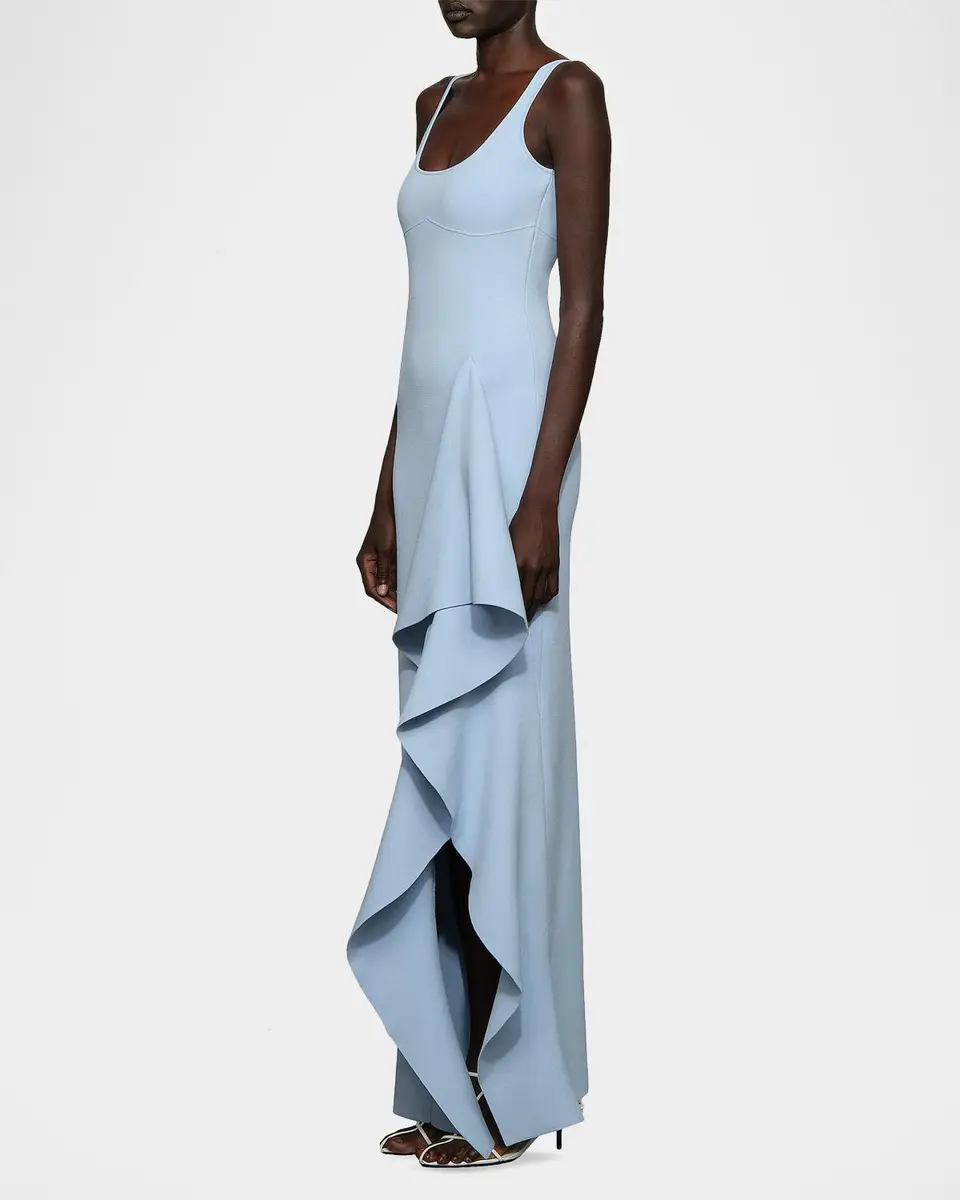 CYNTHIA ROWLEY Drew Fine-Knit Ruffle Scoopneck Gown | Thumbnail 4