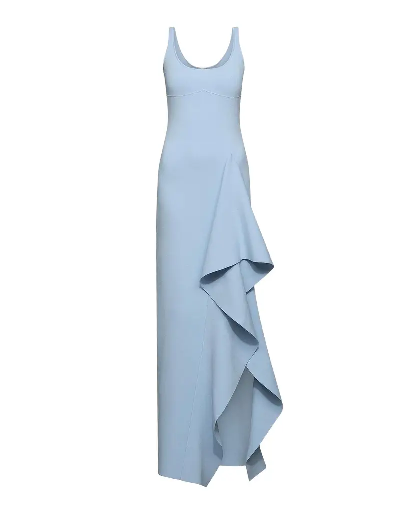 CYNTHIA ROWLEY Drew Fine-Knit Ruffle Scoopneck Gown