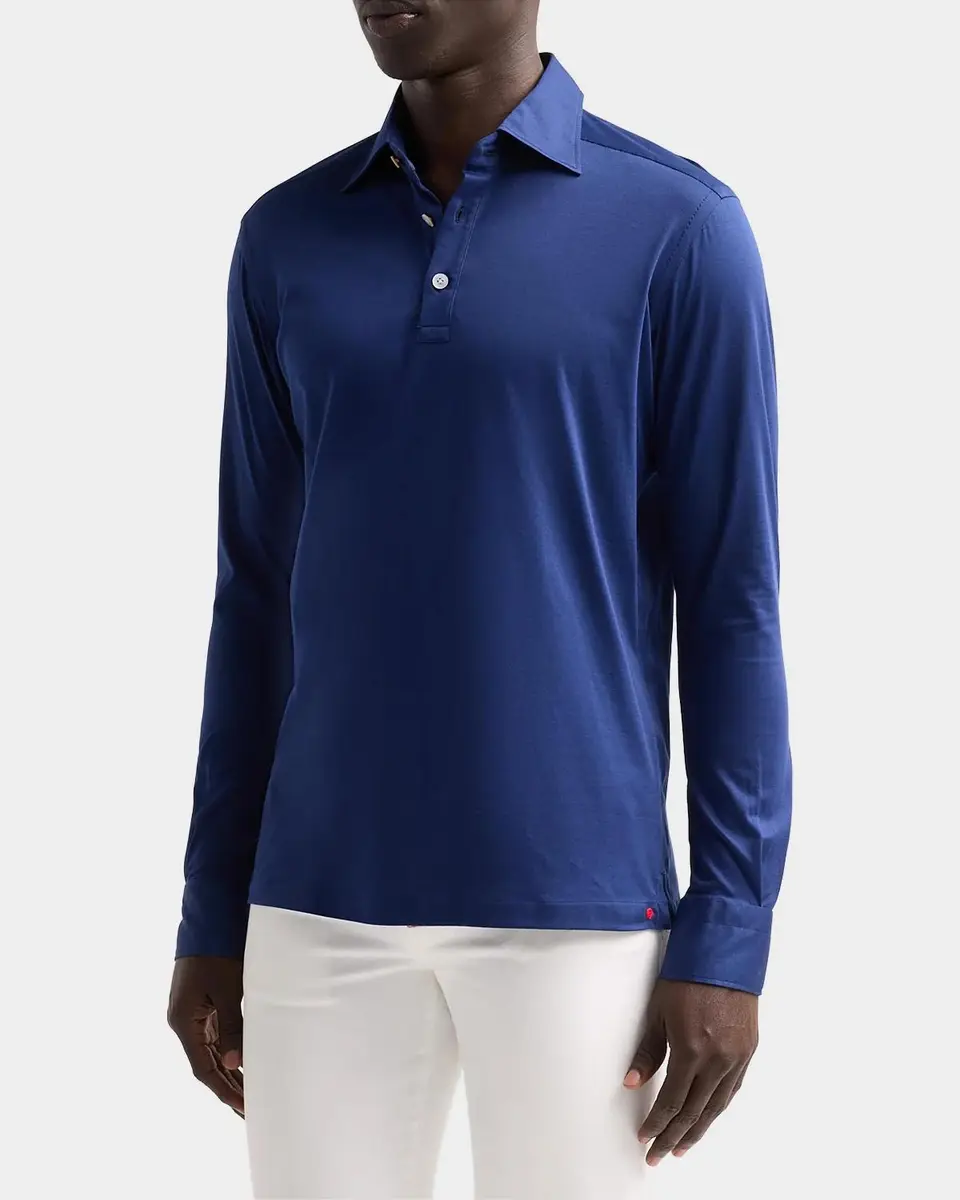 Kiton Men's Cotton Pique Long-Sleeve Polo Shirt | Thumbnail 4 Kiton Men's Cotton Pique Long-Sleeve Polo Shirt | Thumbnail 4