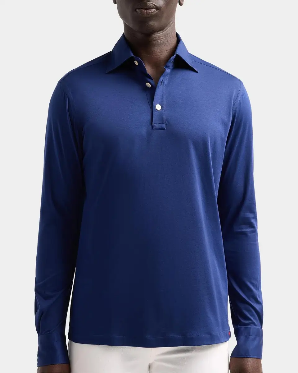 Kiton Men's Cotton Pique Long-Sleeve Polo Shirt | Thumbnail 5 Kiton Men's Cotton Pique Long-Sleeve Polo Shirt | Thumbnail 5