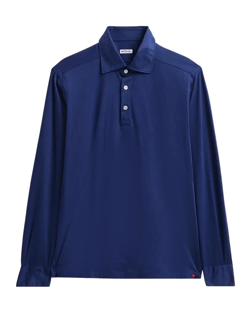 Kiton Men's Cotton Pique Long-Sleeve Polo Shirt