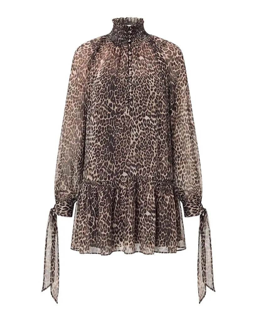 Eliza Leopard-Print Georgette Mini Dress Eliza Leopard-Print Georgette Mini Dress