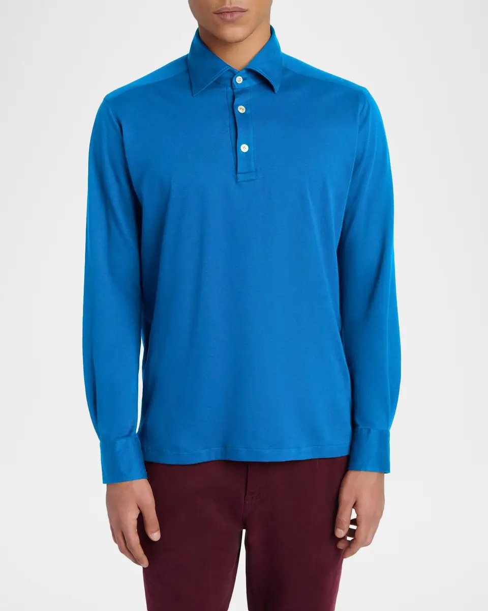 Kiton Men's Cotton Pique Long-Sleeve Polo Shirt | Thumbnail 2 Kiton Men's Cotton Pique Long-Sleeve Polo Shirt | Thumbnail 2