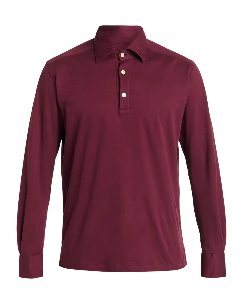Kiton Men's Cotton Pique Long-Sleeve Polo Shirt