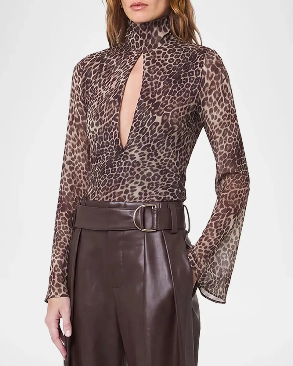 NICHOLAS Celeste Cutout Leopard-Print Georgette Blouse | Thumbnail 4
