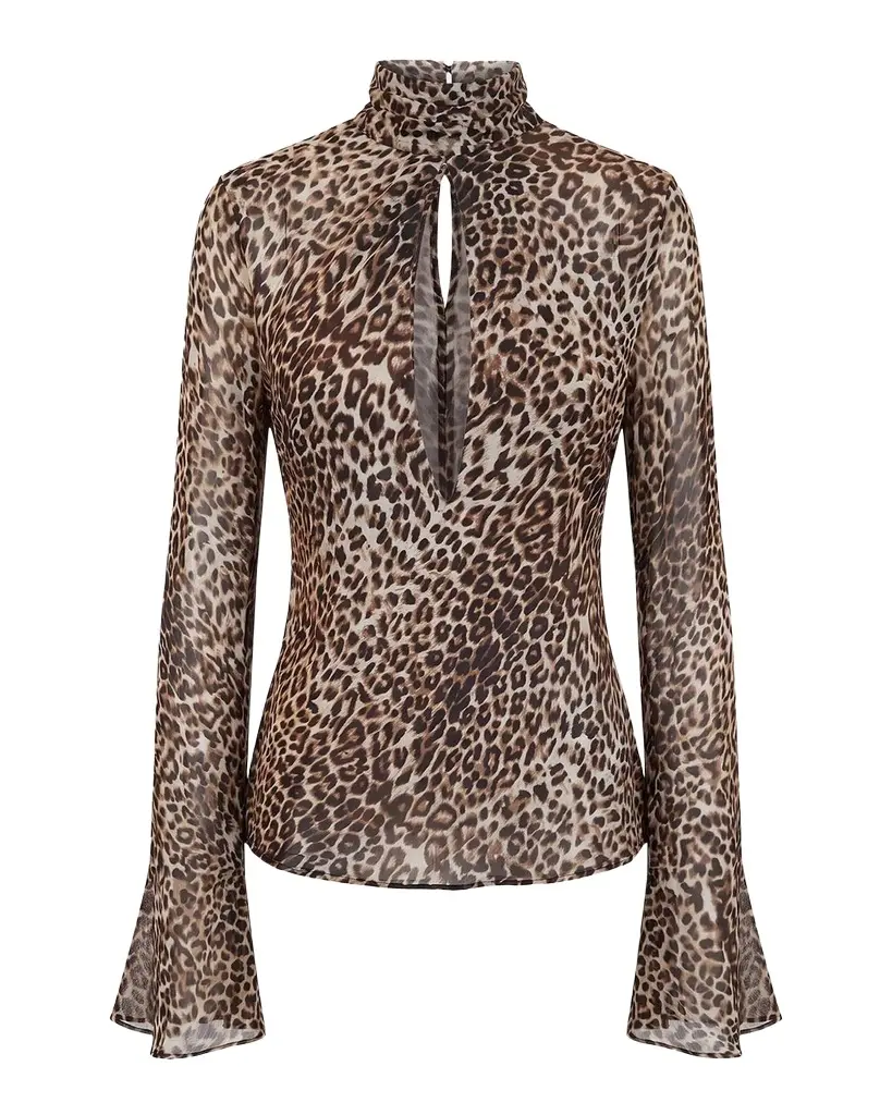NICHOLAS Celeste Cutout Leopard-Print Georgette Blouse