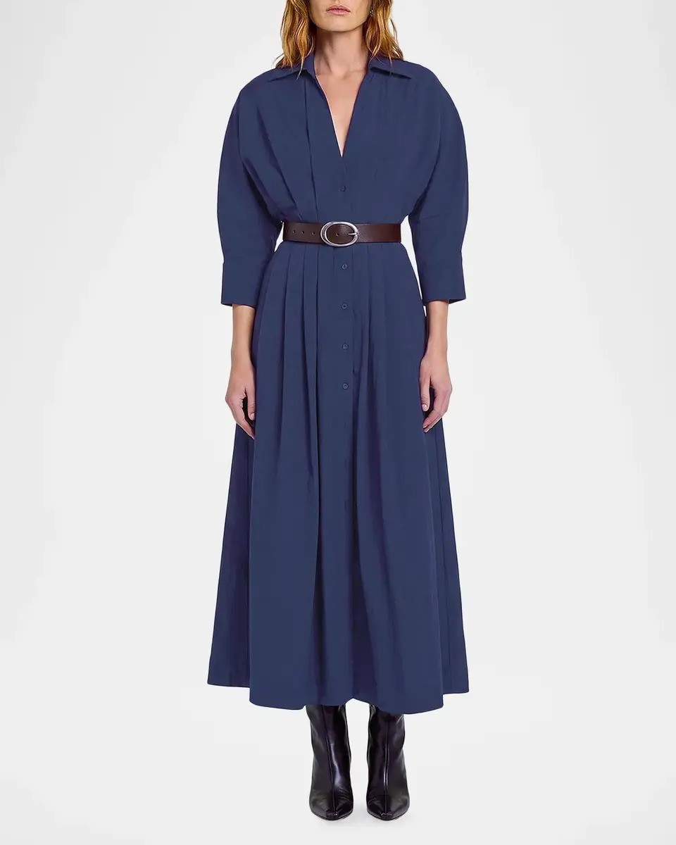 NICHOLAS Lanae Pleated V-Neck Midi Shirtdress | Thumbnail 2 NICHOLAS Lanae Pleated V-Neck Midi Shirtdress | Thumbnail 2