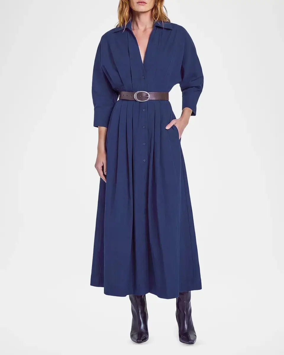 NICHOLAS Lanae Pleated V-Neck Midi Shirtdress | Thumbnail 4 NICHOLAS Lanae Pleated V-Neck Midi Shirtdress | Thumbnail 4