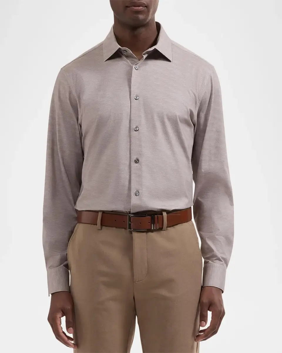 Bugatchi Men's James Herringbone Cotton Dress Shirt | Thumbnail 4 Bugatchi Men's James Herringbone Cotton Dress Shirt | Thumbnail 4