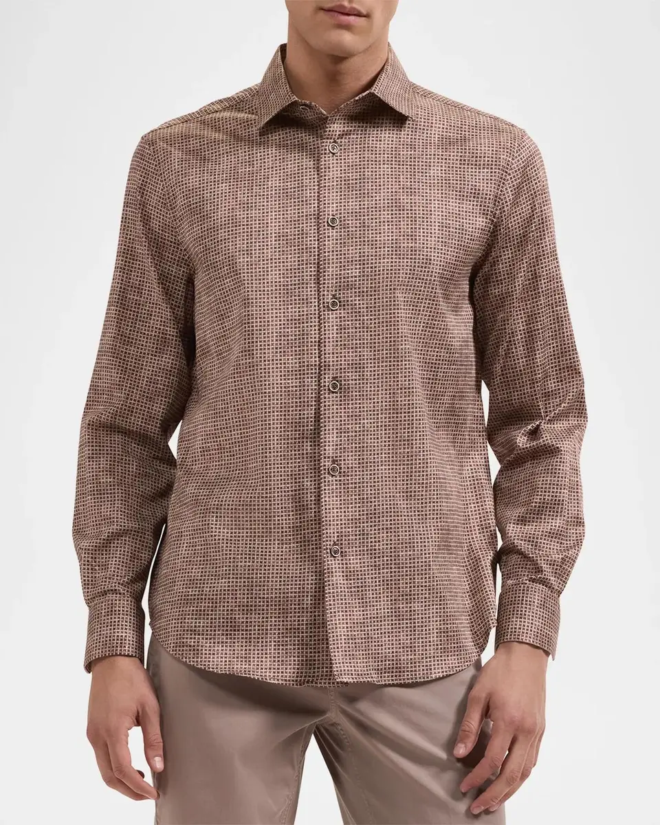 Bugatchi Men's Alvin Grid Cotton Shirt | Thumbnail 4 Bugatchi Men's Alvin Grid Cotton Shirt | Thumbnail 4