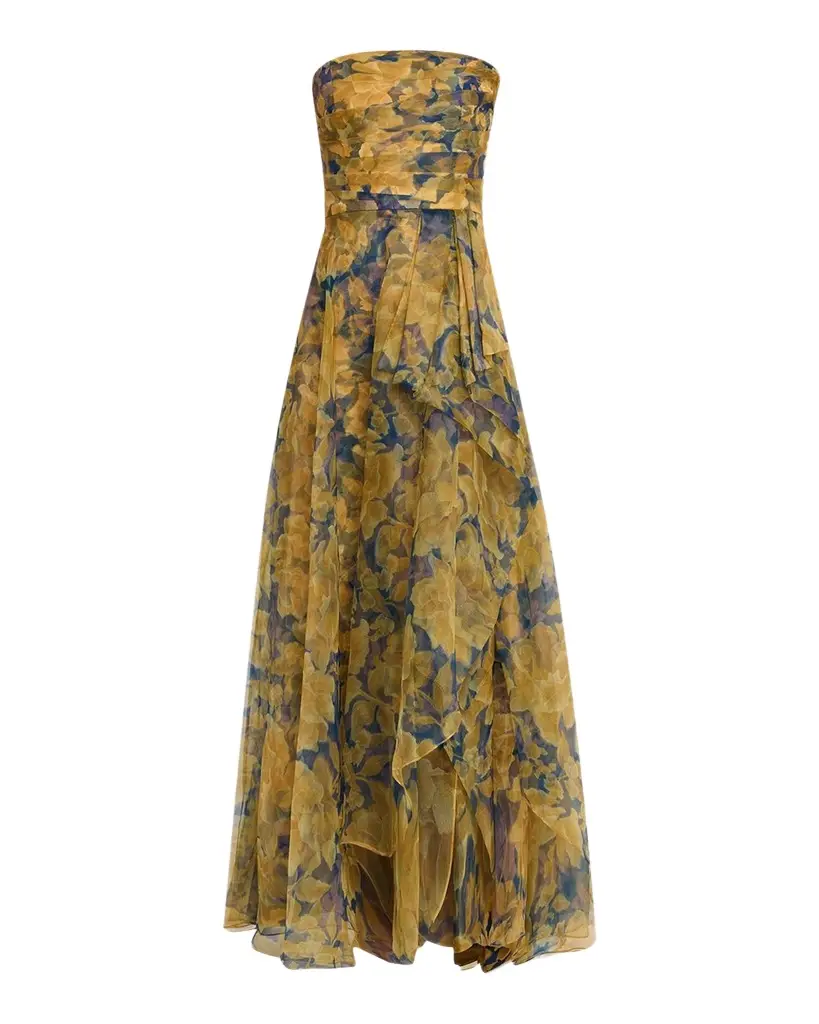 THEIA Fahreta Strapless Fit & Flare Organza Gown