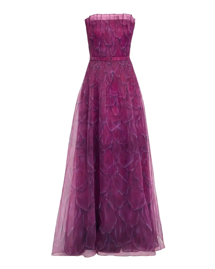 THEIA Ivana Strapless Printed Organza Gown