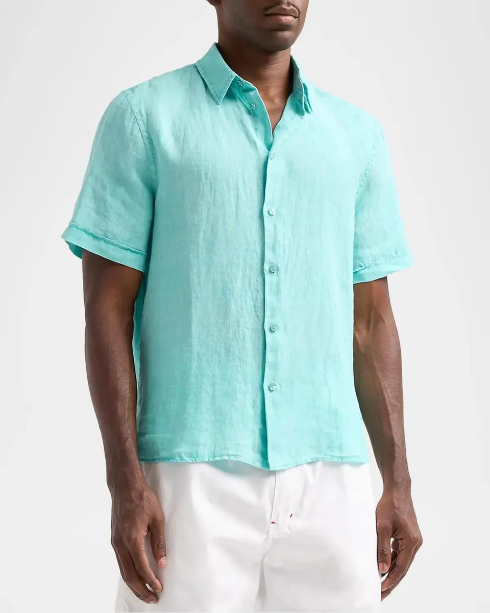 Vilebrequin Men's Mineral-Dye Linen Short-Sleeve Shirt | Thumbnail 4 Vilebrequin Men's Mineral-Dye Linen Short-Sleeve Shirt | Thumbnail 4