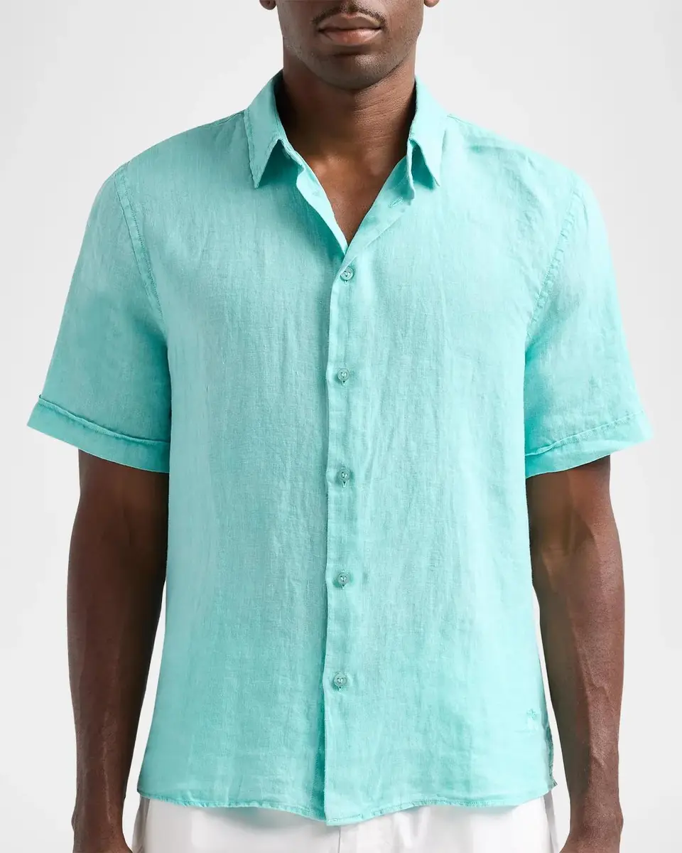 Vilebrequin Men's Mineral-Dye Linen Short-Sleeve Shirt | Thumbnail 5 Vilebrequin Men's Mineral-Dye Linen Short-Sleeve Shirt | Thumbnail 5