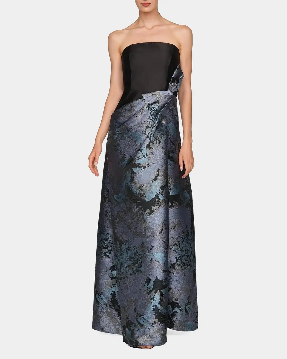 Kay Unger New York Eva Dauphine Jacquard Asymmetric Gown | Thumbnail 2