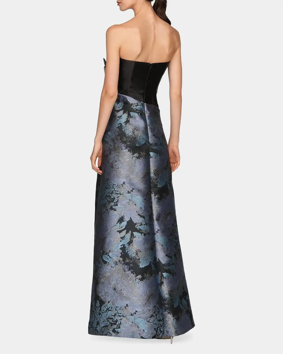 Kay Unger New York Eva Dauphine Jacquard Asymmetric Gown | Thumbnail 3